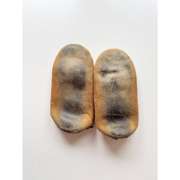 Vintage Handmade Warm Brown Beaded Suede Leather Slippers Moccasins - Picture 10 of 15